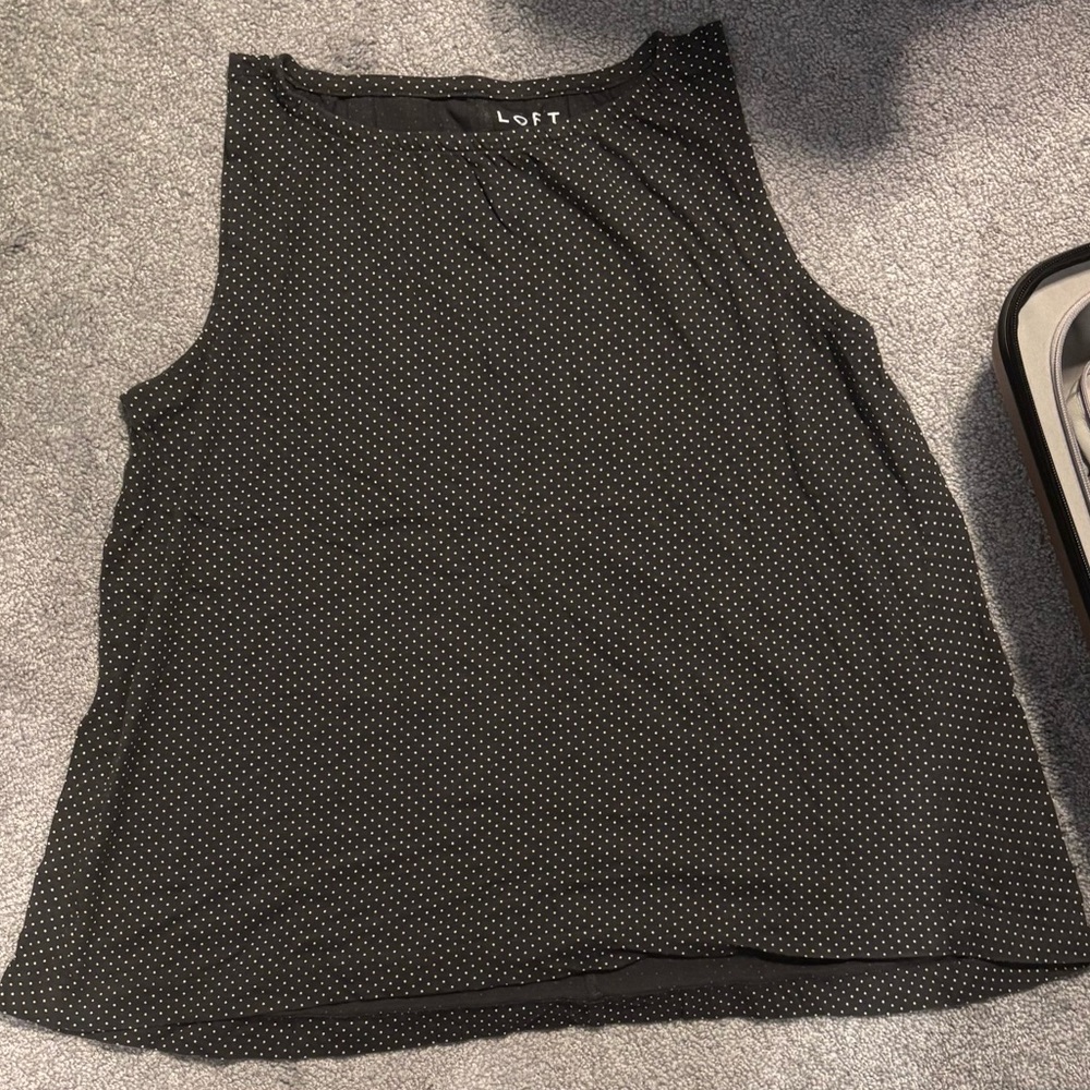 LOFT Dark Gray and White Dotted Tank Top